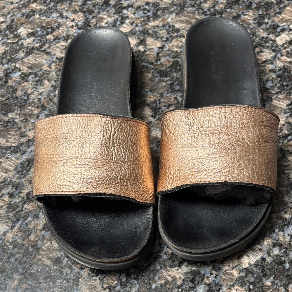 Gold and Black Slide Sandals